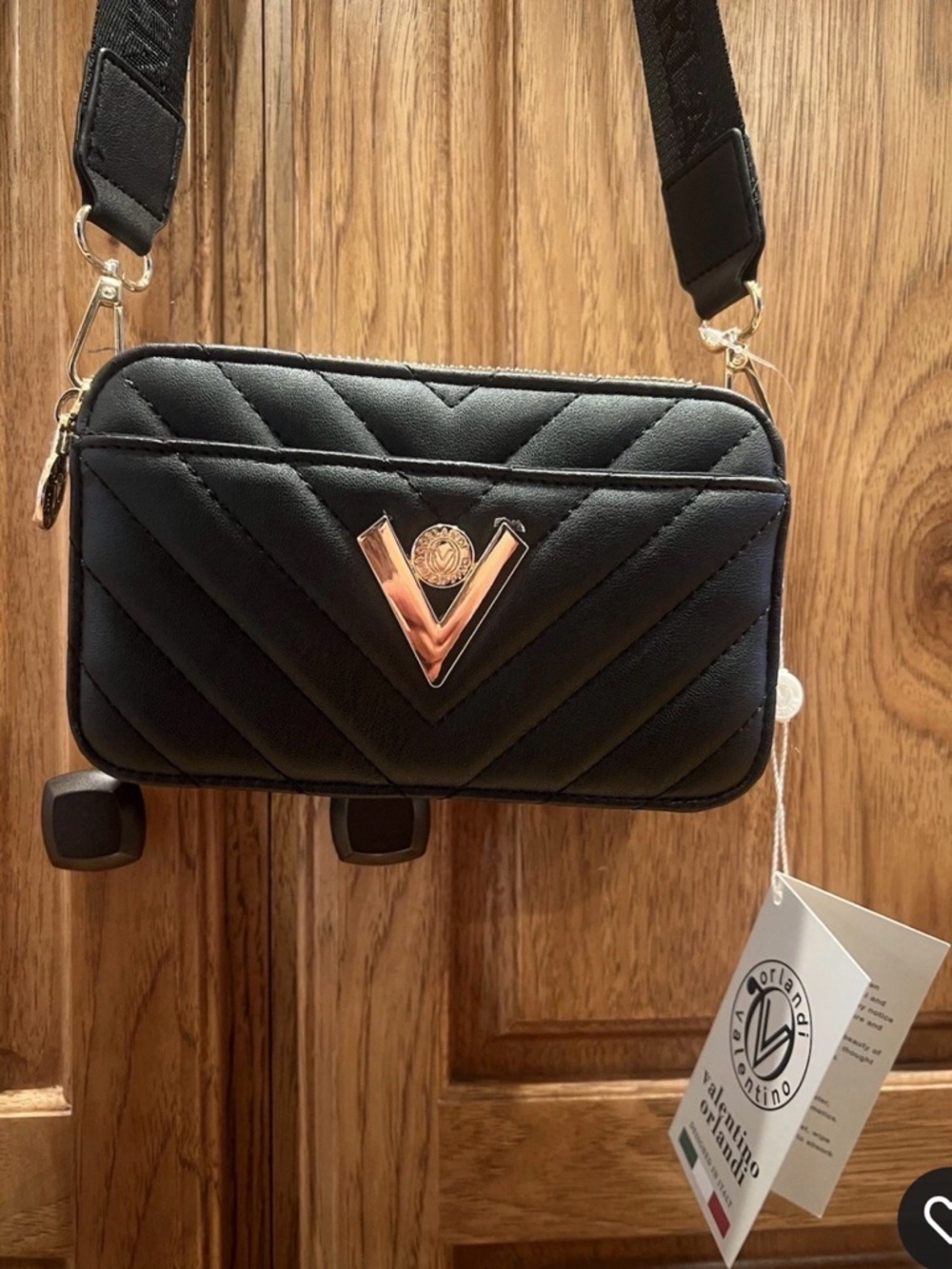 Valentino Orlandi Black Quilted Leather Crossbody NWT 2 pockets